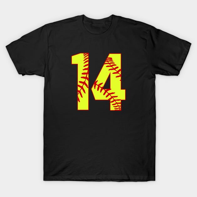 Fastpitch Softball Number 14 #14 Softball Shirt Jersey Uniform Favorite Player Biggest Fan T-Shirt by TeeCreations